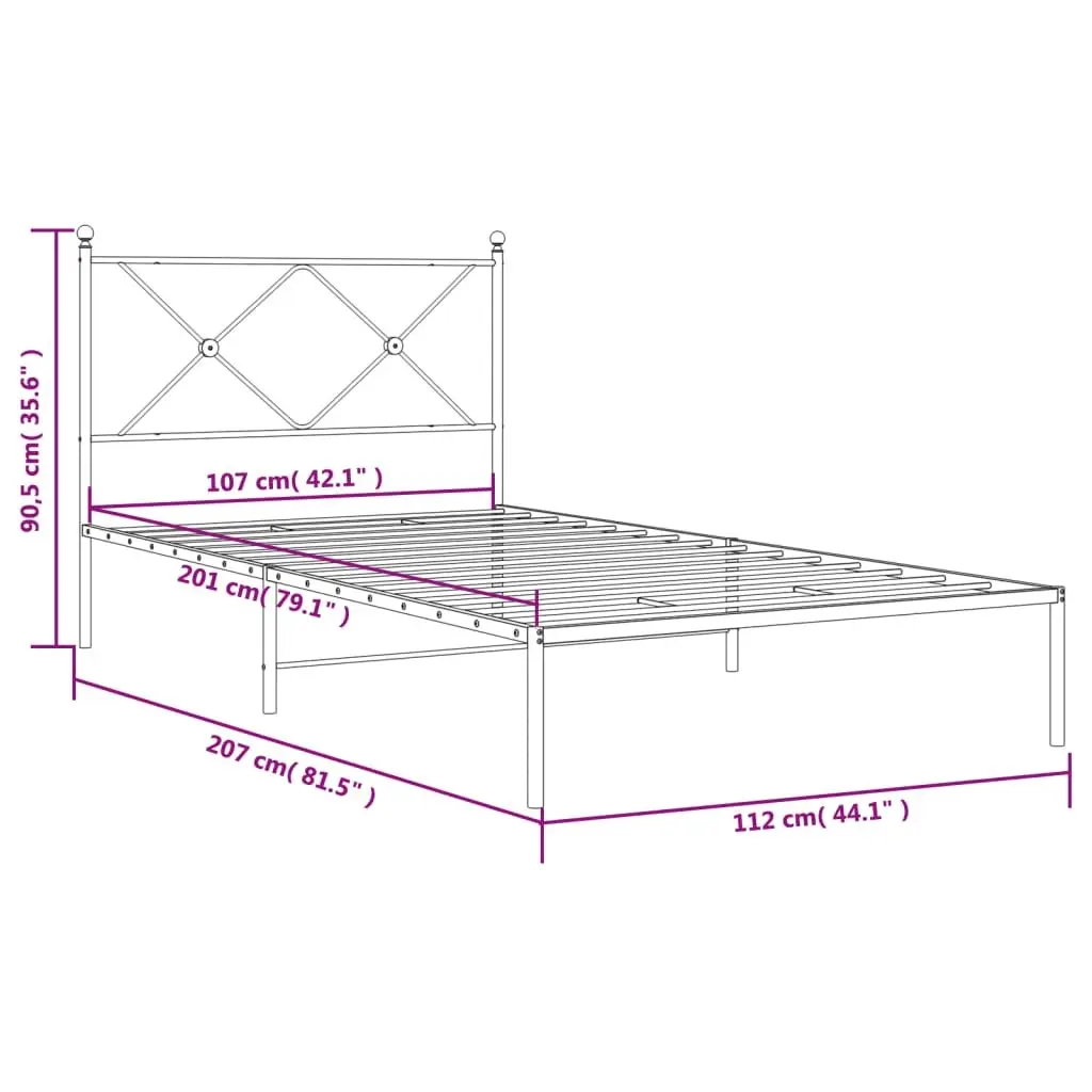 Metal Bed Frame Black King Single 107x203cm Steel Slats Headboard