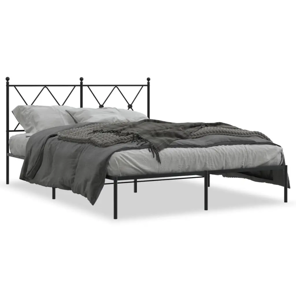 Metal Bed Frame Black with Headboard 135x190 cm