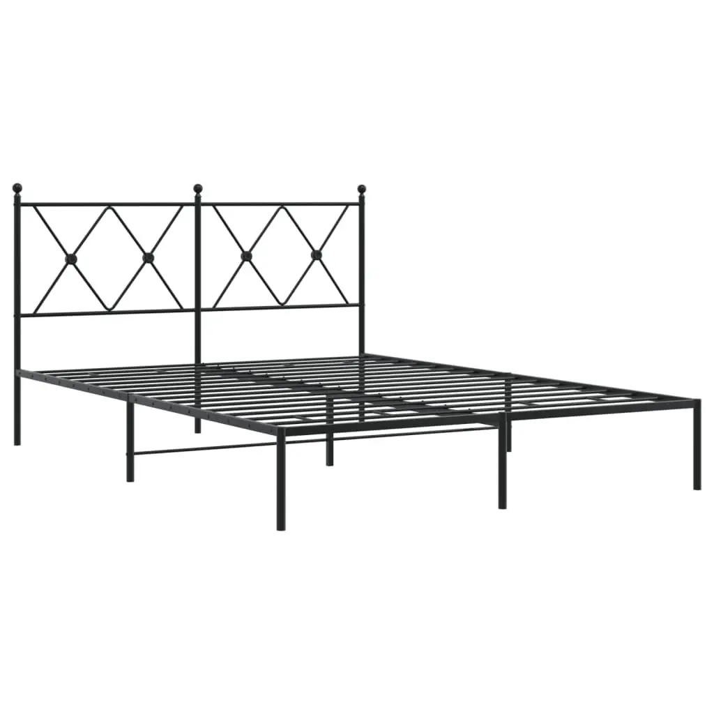 Metal Bed Frame Black with Headboard 135x190 cm