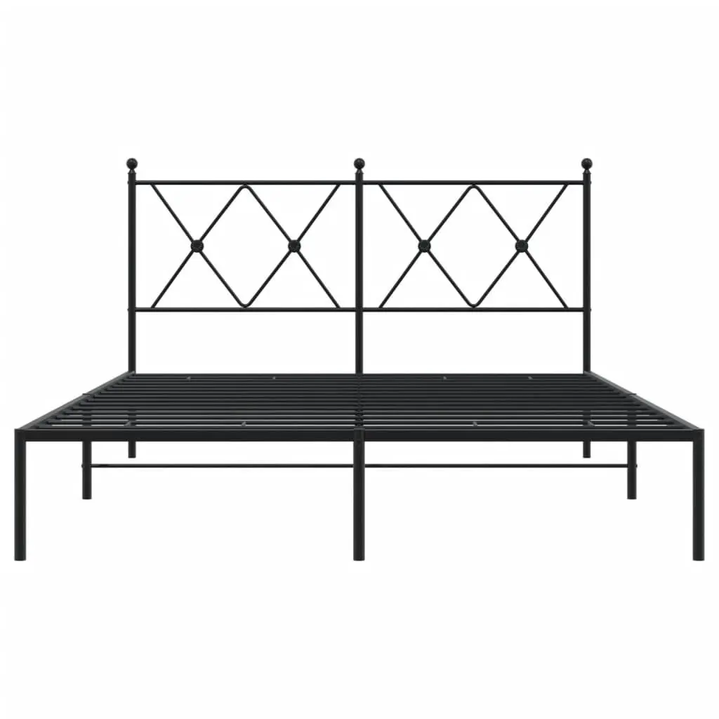 Metal Bed Frame Black with Headboard 135x190 cm