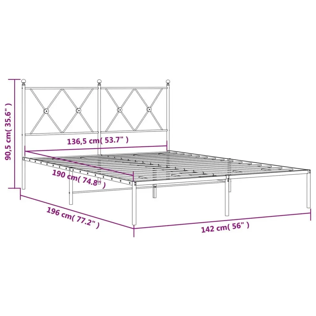 Metal Bed Frame Black with Headboard 135x190 cm