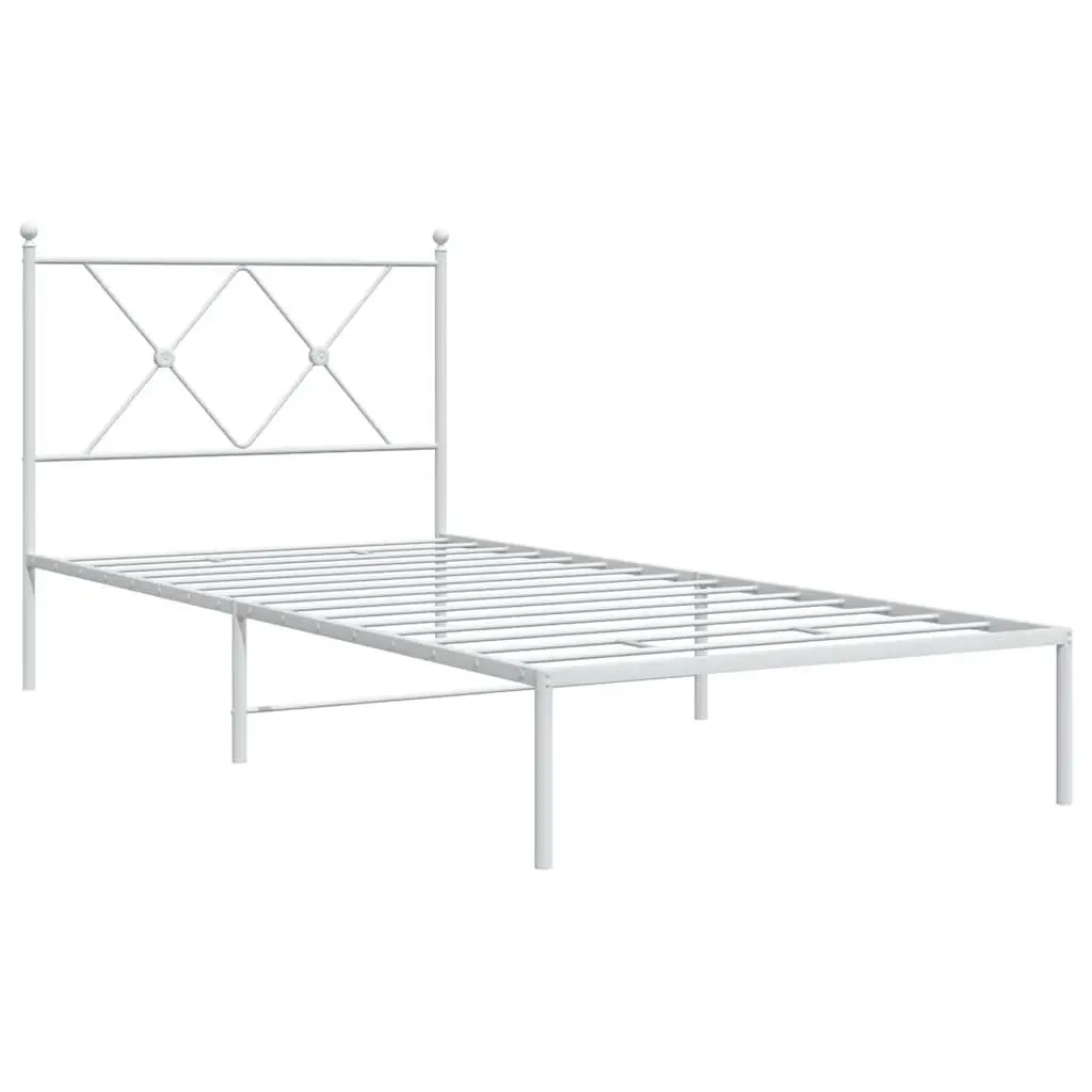 Metal Bed Frame 90x190 cm with Headboard Storage Space White Slatted Base