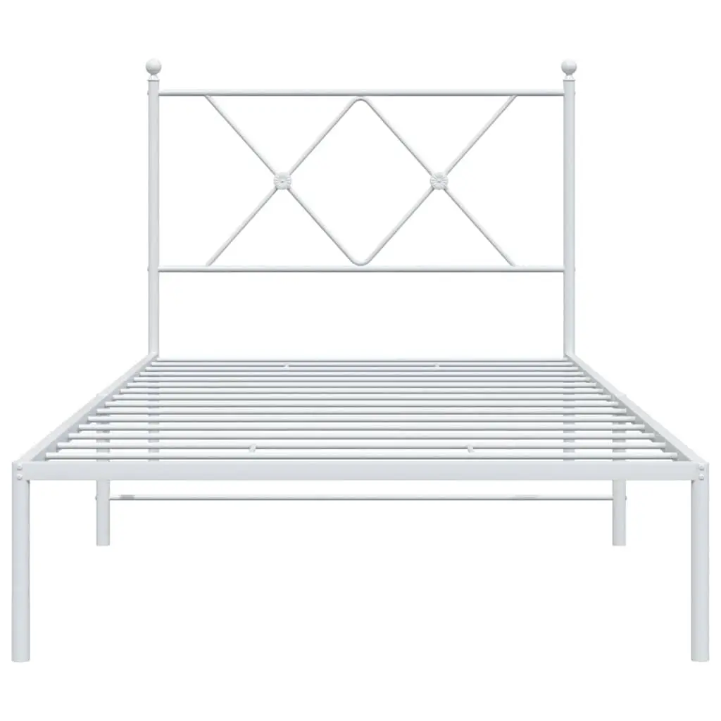 Metal Bed Frame 90x190 cm with Headboard Storage Space White Slatted Base