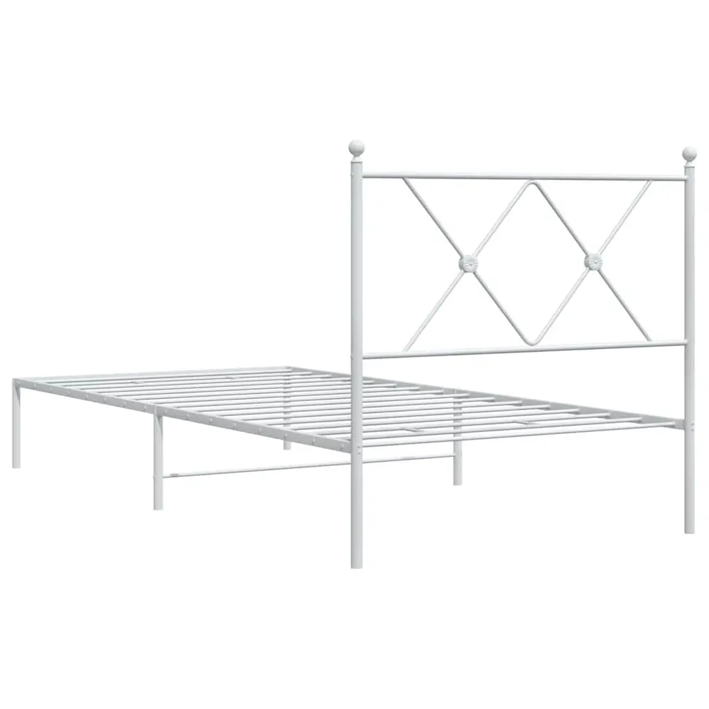 Metal Bed Frame 90x190 cm with Headboard Storage Space White Slatted Base