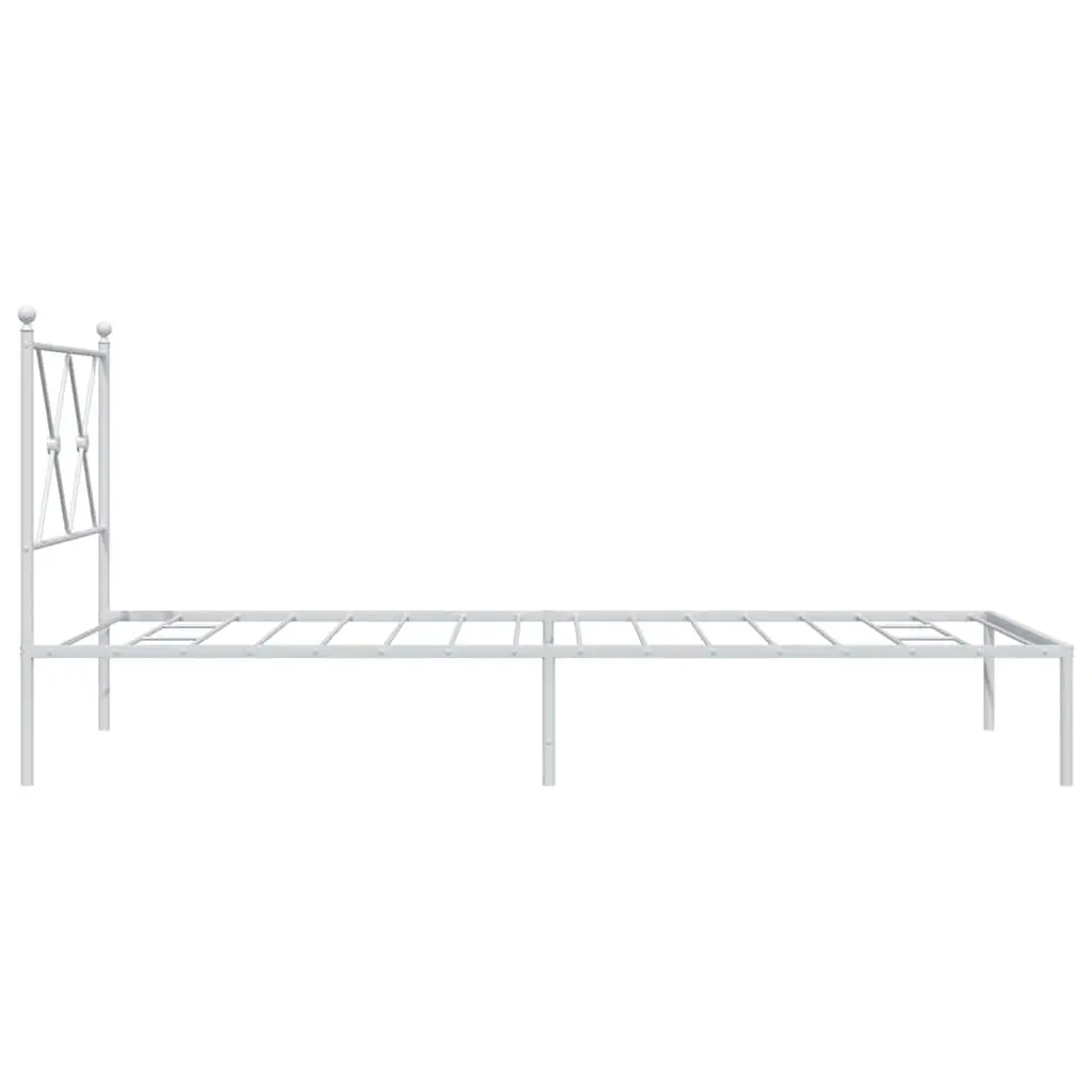 Metal Bed Frame 90x190 cm with Headboard Storage Space White Slatted Base