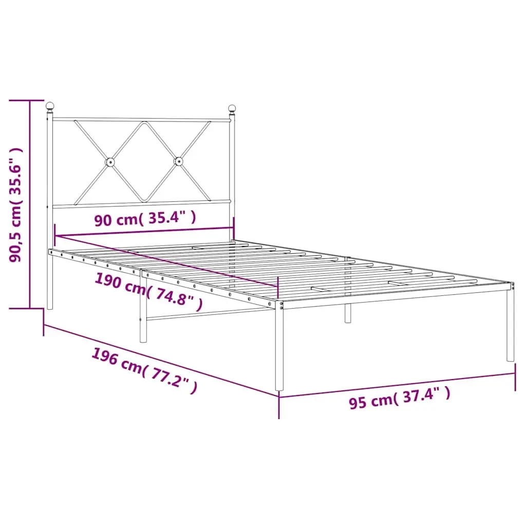 Metal Bed Frame 90x190 cm with Headboard Storage Space White Slatted Base