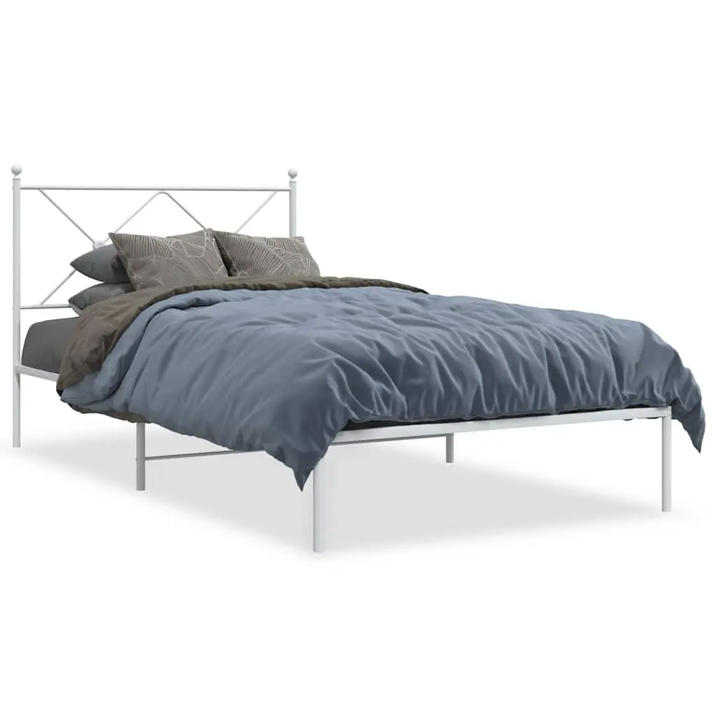 Metal Bed Frame King Single Powder-coated Steel 107x203 cm White