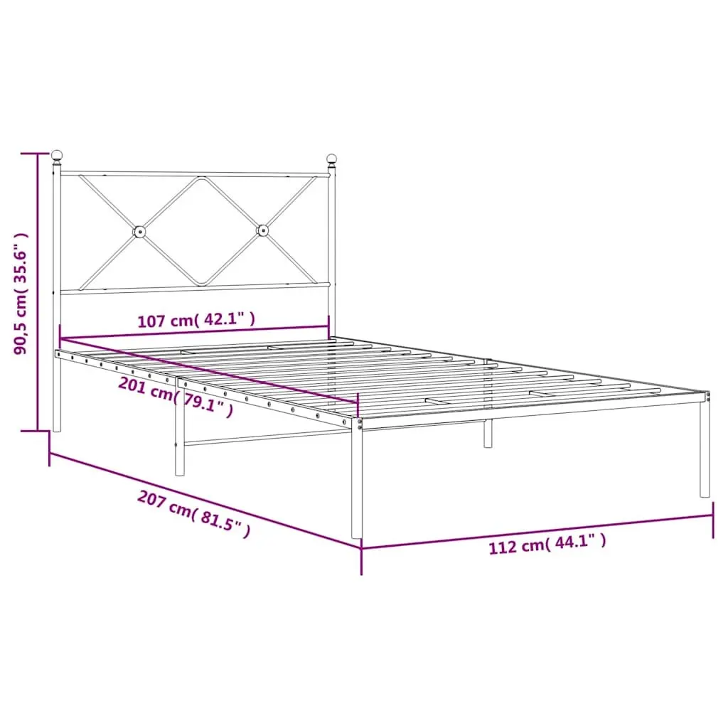 Metal Bed Frame King Single Powder-coated Steel 107x203 cm White