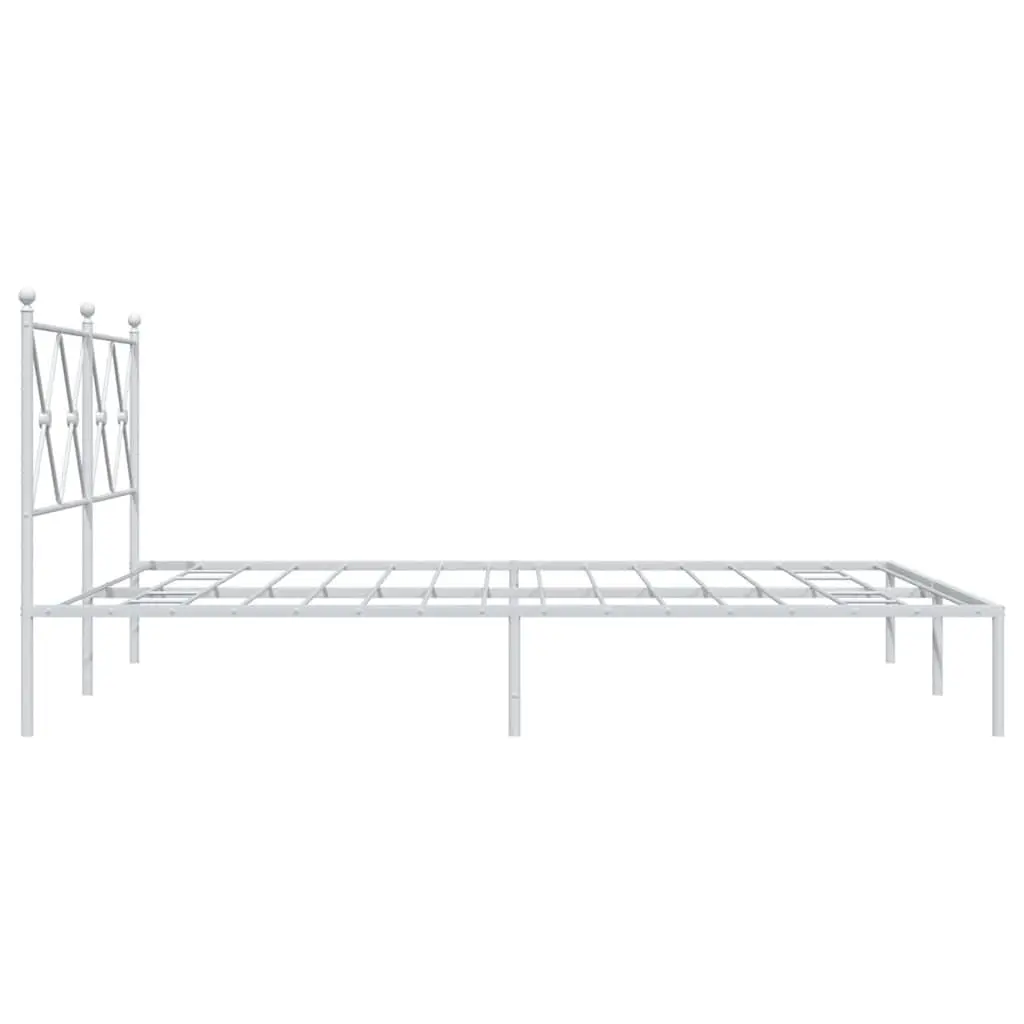 White Metal Bed Frame 150x200 cm with Headboard and Slatted Base for Bedroom Furniture