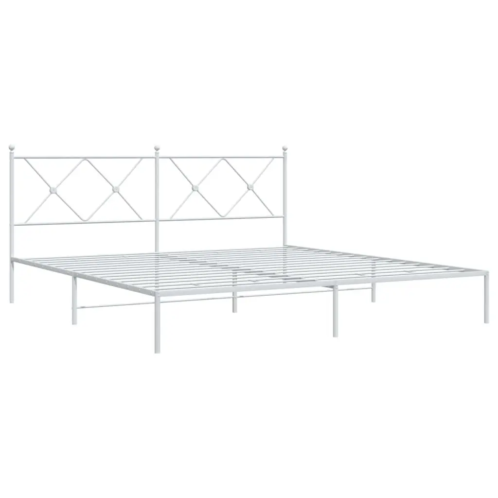 Metal Bed Frame King Size White with Headboard Slatted Base 183x203cm