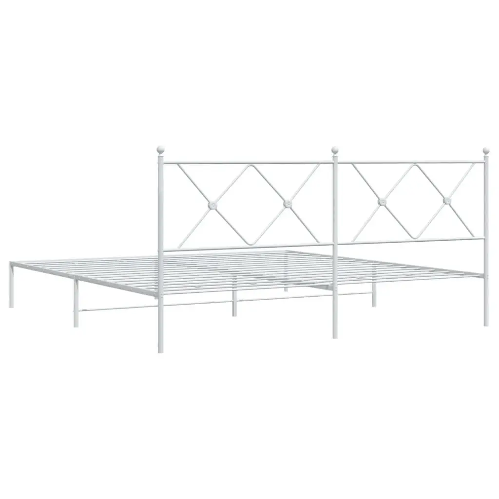 Metal Bed Frame King Size White with Headboard Slatted Base 183x203cm