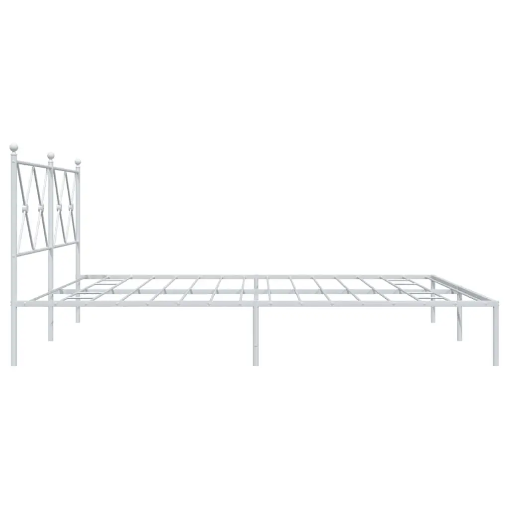 Metal Bed Frame King Size White with Headboard Slatted Base 183x203cm