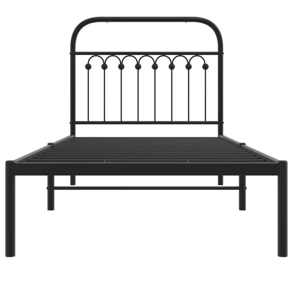 Metal Bed Frame Black 90x190 cm with Headboard Slatted Base and Under-bed Storage