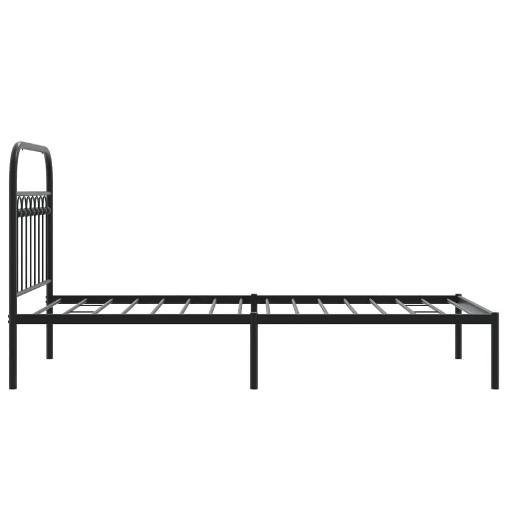 Metal Bed Frame Black 90x190 cm with Headboard Slatted Base and Under-bed Storage
