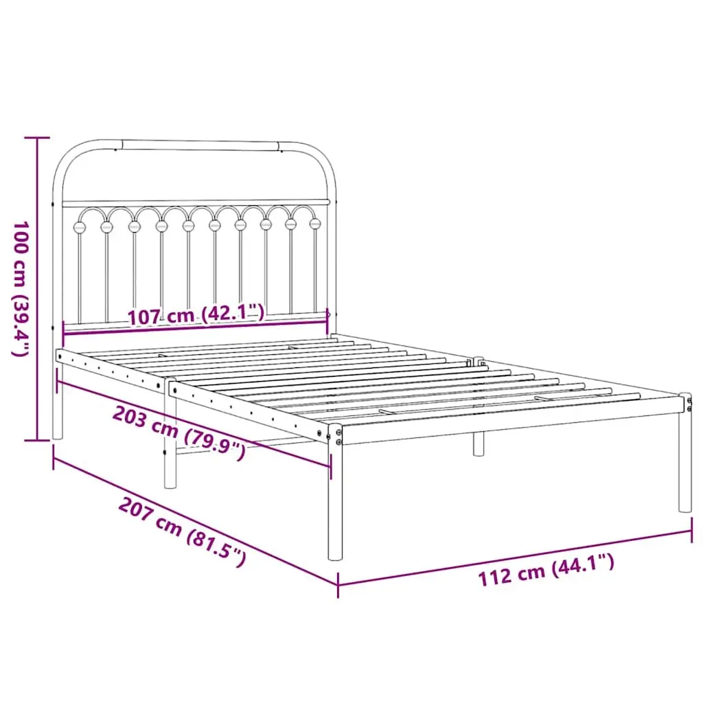 Metal Bed Frame King Single 107x203 cm with Headboard Storage Black Bedroom