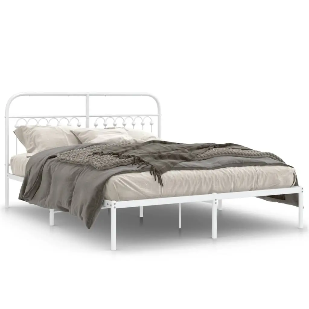 White Metal Bed Frame 150x200 cm with Headboard