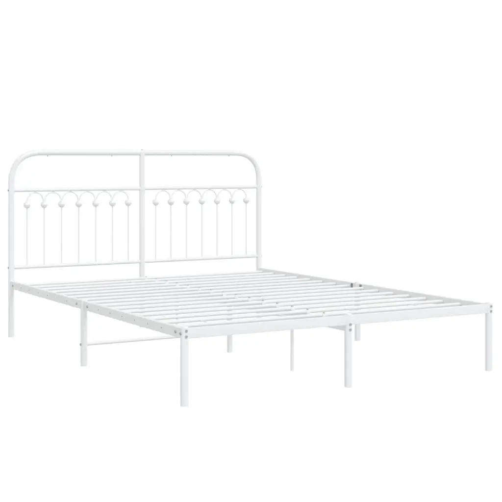 White Metal Bed Frame 150x200 cm with Headboard