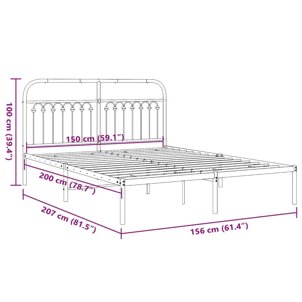 White Metal Bed Frame 150x200 cm with Headboard