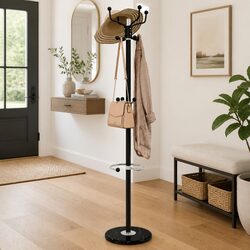 Coat Stand with Umbrella Holder 180cm Powder-coated Iron Frame 12 Hooks Storage