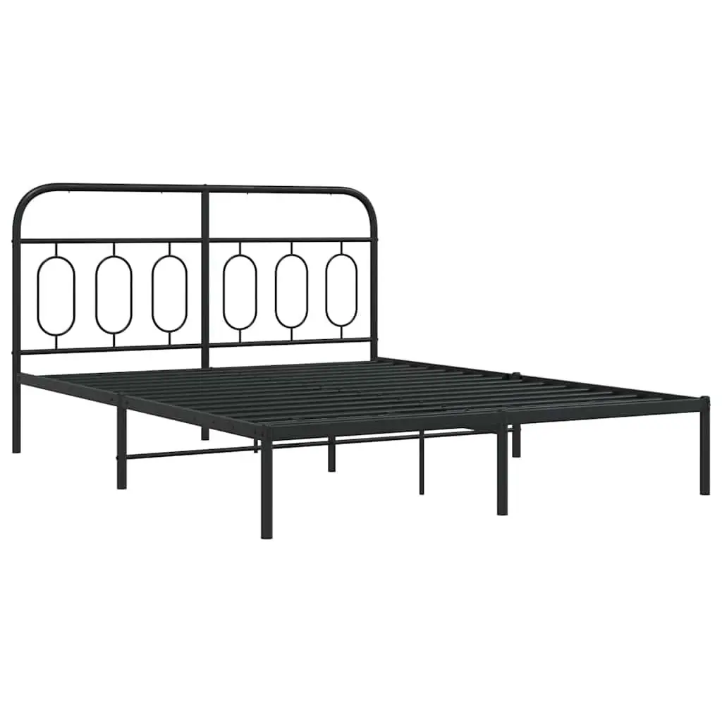 Metal Bed Frame with Headboard Robust Steel Construction 150x200cm Black
