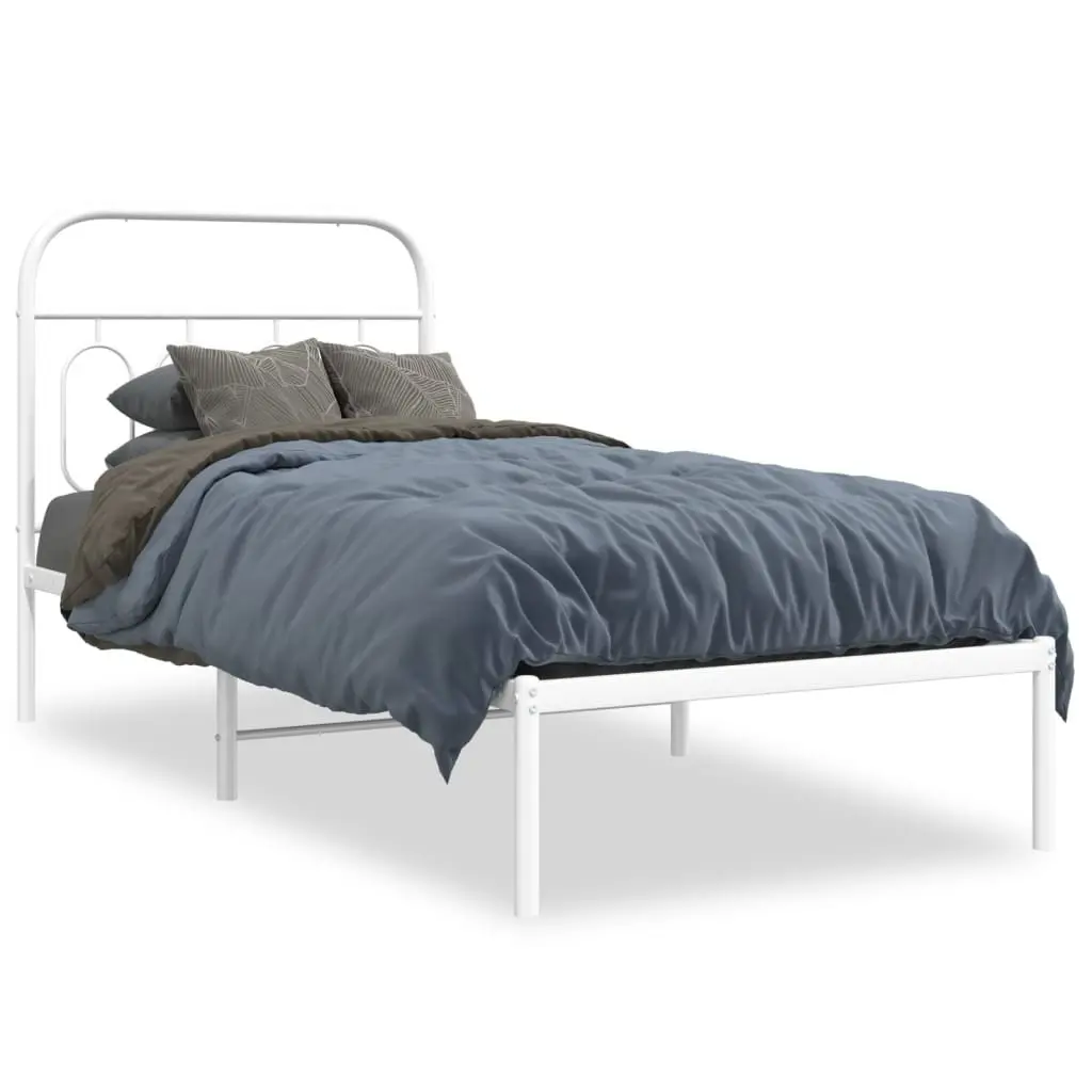 Metal Bed Frame with Headboard Slatted Base 90x190 cm White