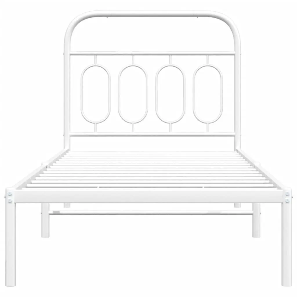 Metal Bed Frame with Headboard Slatted Base 90x190 cm White