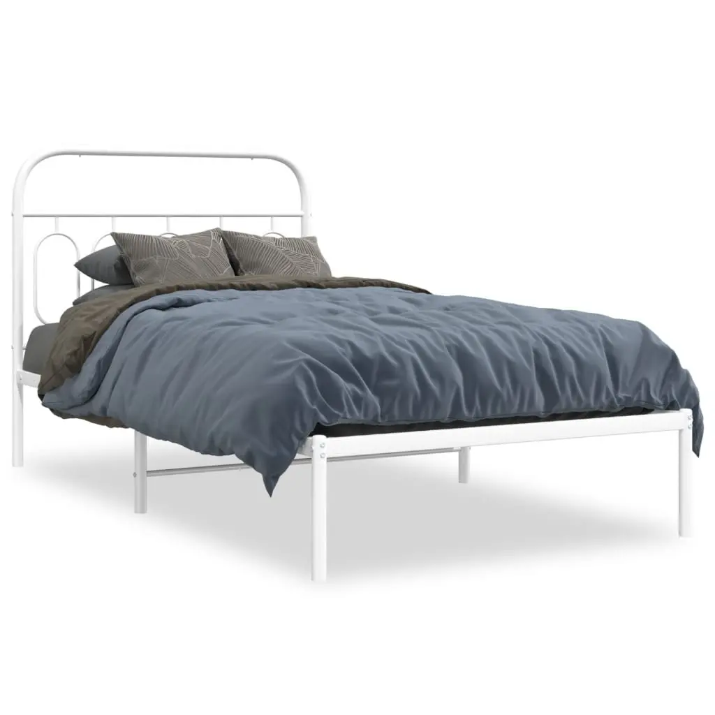 Metal Bed Frame King Single White Steel Slats Headboard 107x203 cm