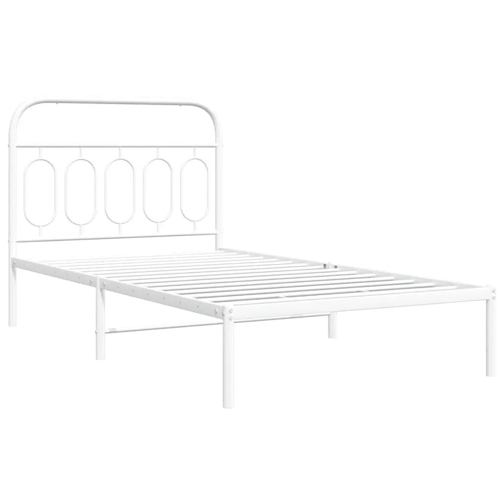 Metal Bed Frame King Single White Steel Slats Headboard 107x203 cm