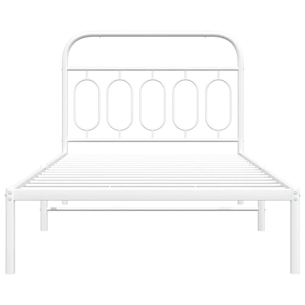 Metal Bed Frame King Single White Steel Slats Headboard 107x203 cm