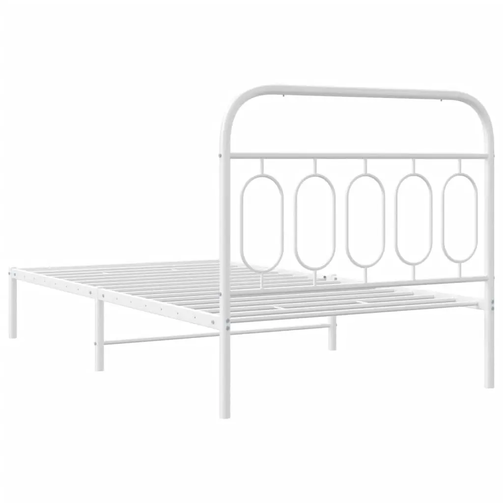 Metal Bed Frame King Single White Steel Slats Headboard 107x203 cm