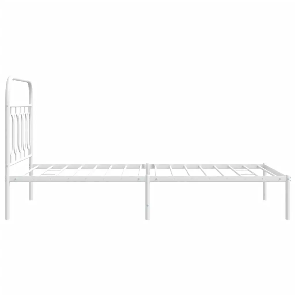 Metal Bed Frame King Single White Steel Slats Headboard 107x203 cm