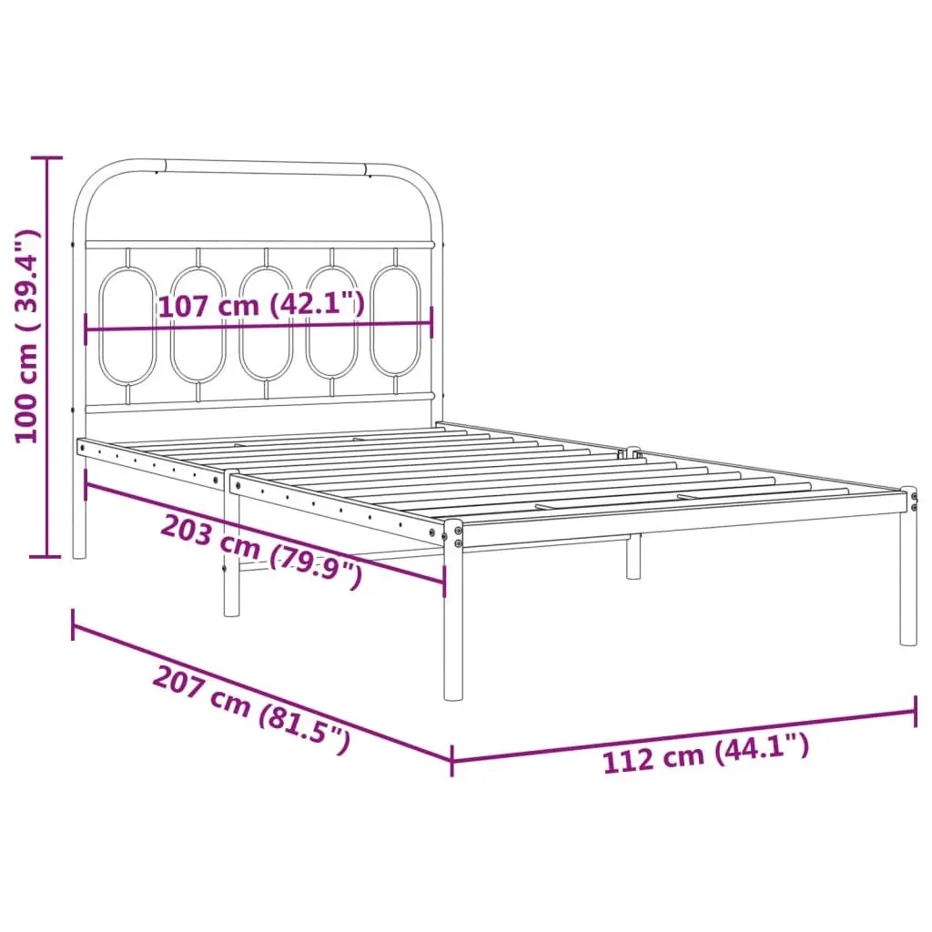 Metal Bed Frame King Single White Steel Slats Headboard 107x203 cm