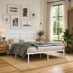 White Metal Bed Frame with Headboard for Your Bedroom