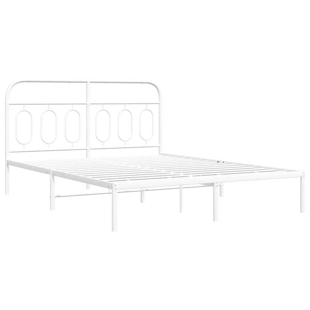 Metal Bed Frame with Headboard White 150x200 cm