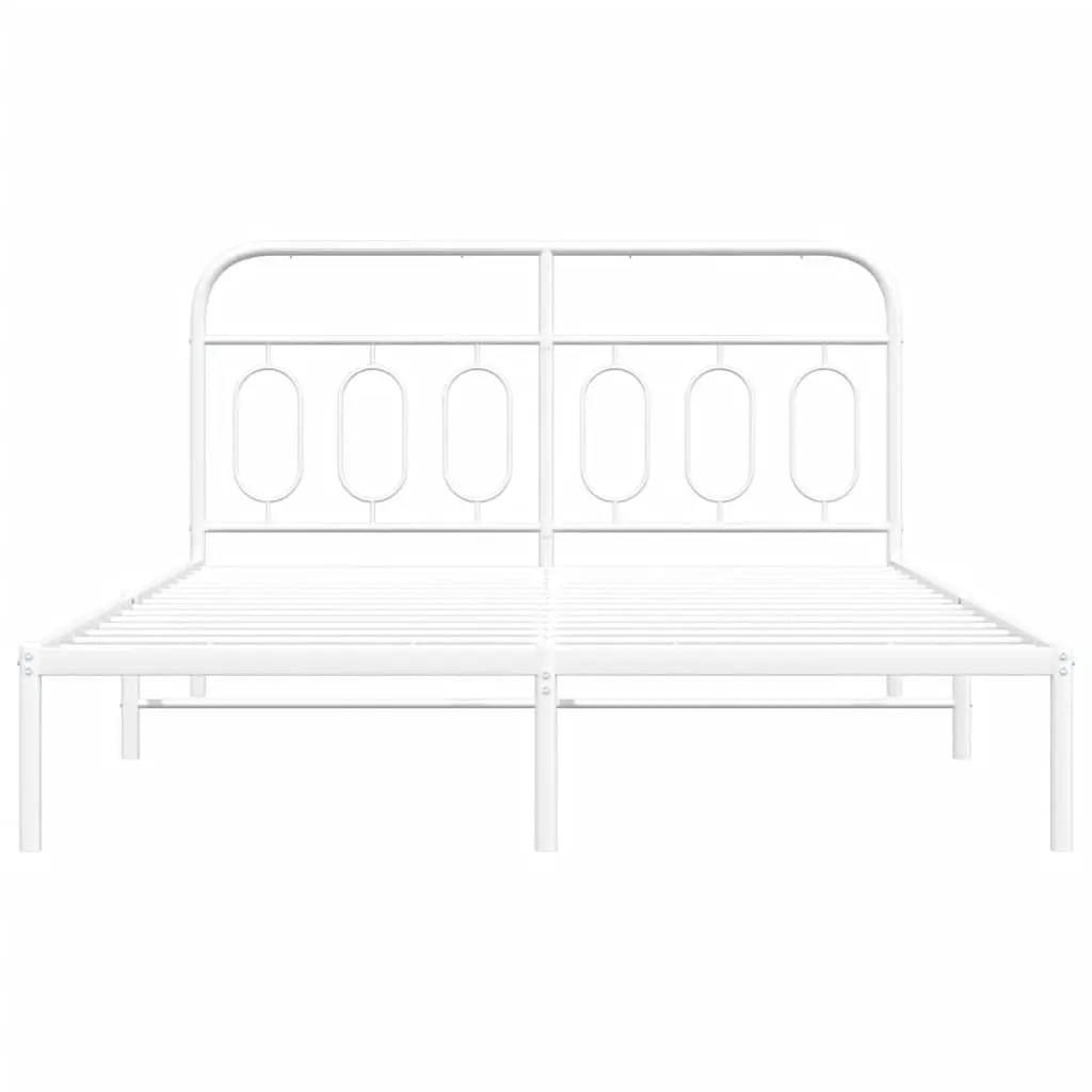 Metal Bed Frame with Headboard White 150x200 cm