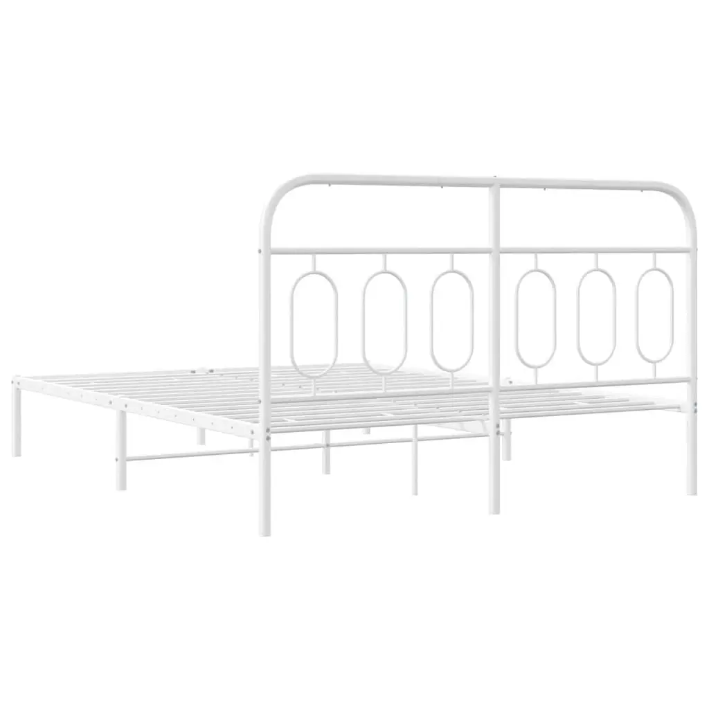 Metal Bed Frame with Headboard White 150x200 cm