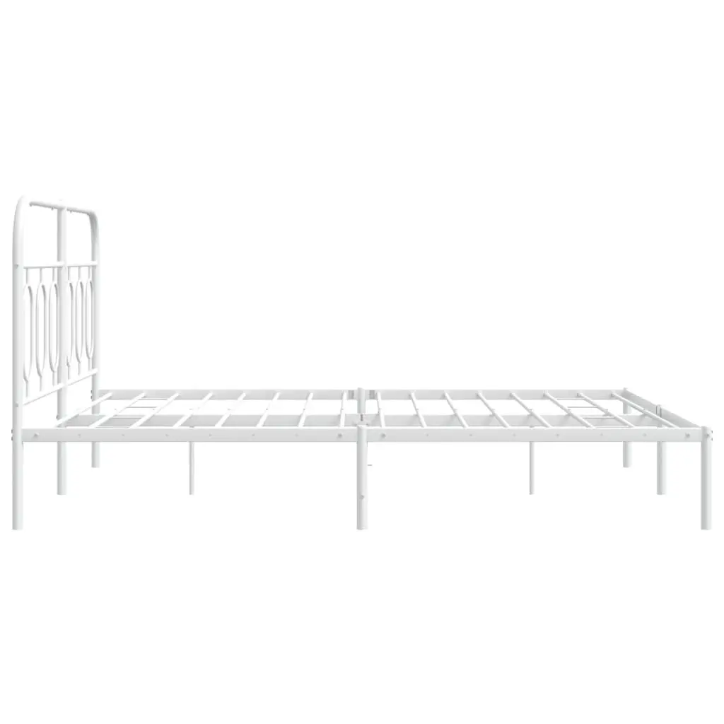 Metal Bed Frame with Headboard White 150x200 cm