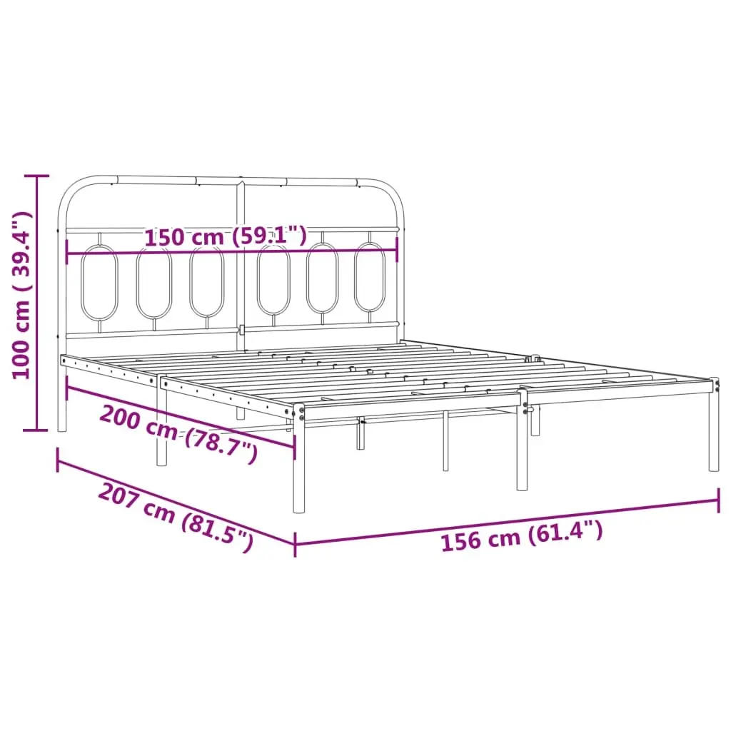 Metal Bed Frame with Headboard White 150x200 cm
