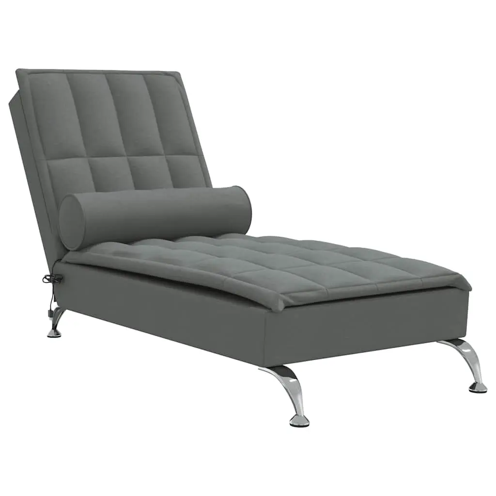 Massage Chaise Lounge Grey Fabric Vibration Bolster Living Room Furniture