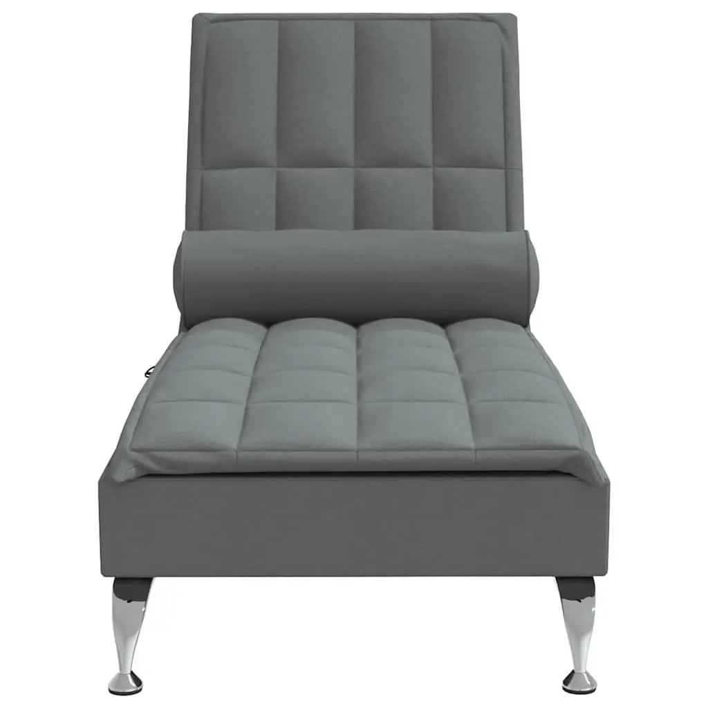 Massage Chaise Lounge Grey Fabric Vibration Bolster Living Room Furniture