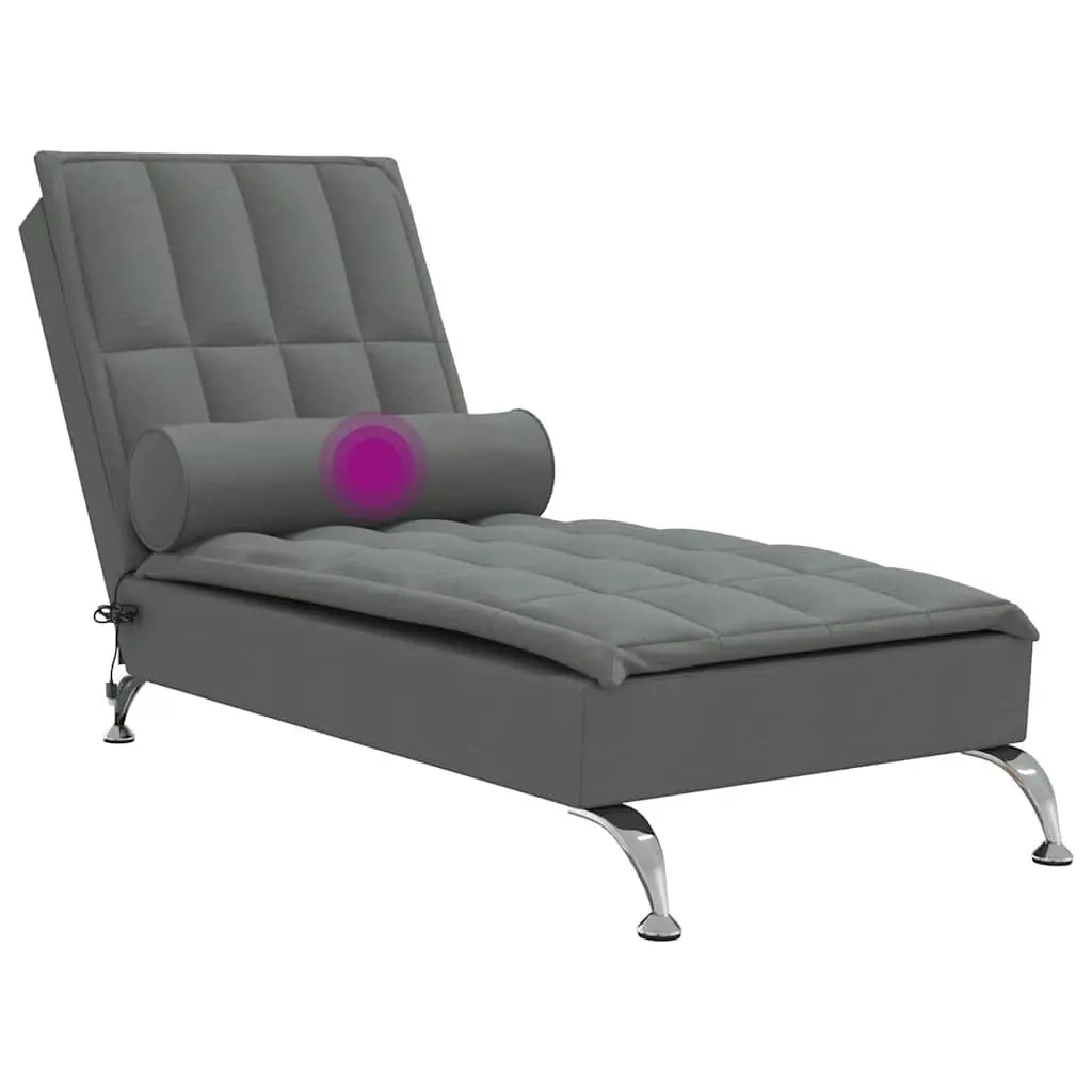 Massage Chaise Lounge Grey Fabric Vibration Bolster Living Room Furniture