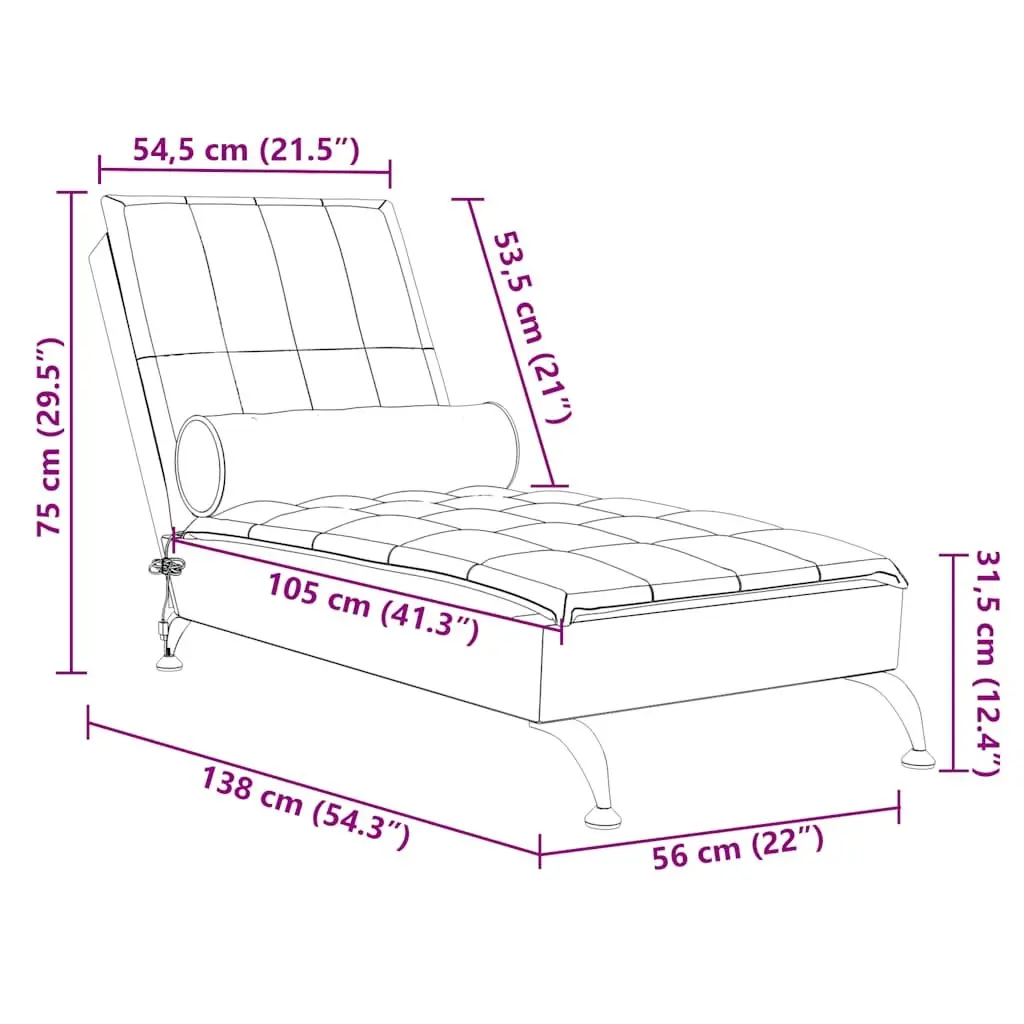 Massage Chaise Lounge Grey Fabric Vibration Bolster Living Room Furniture