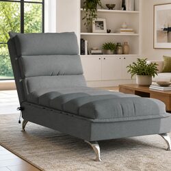 Massage Chaise Lounge Grey Fabric Vibration Recliner Chair Living Room Furniture