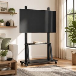 TV Stand on Wheels for 32-90 Inch Screens Height Adjustable Monitor Mount Black