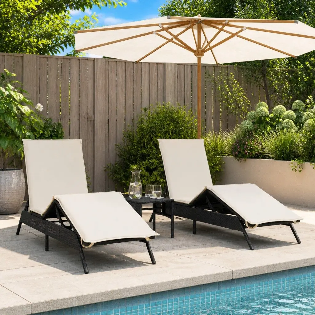 Sun Loungers Set Adjustable Recliner Chairs with Side Table Black
