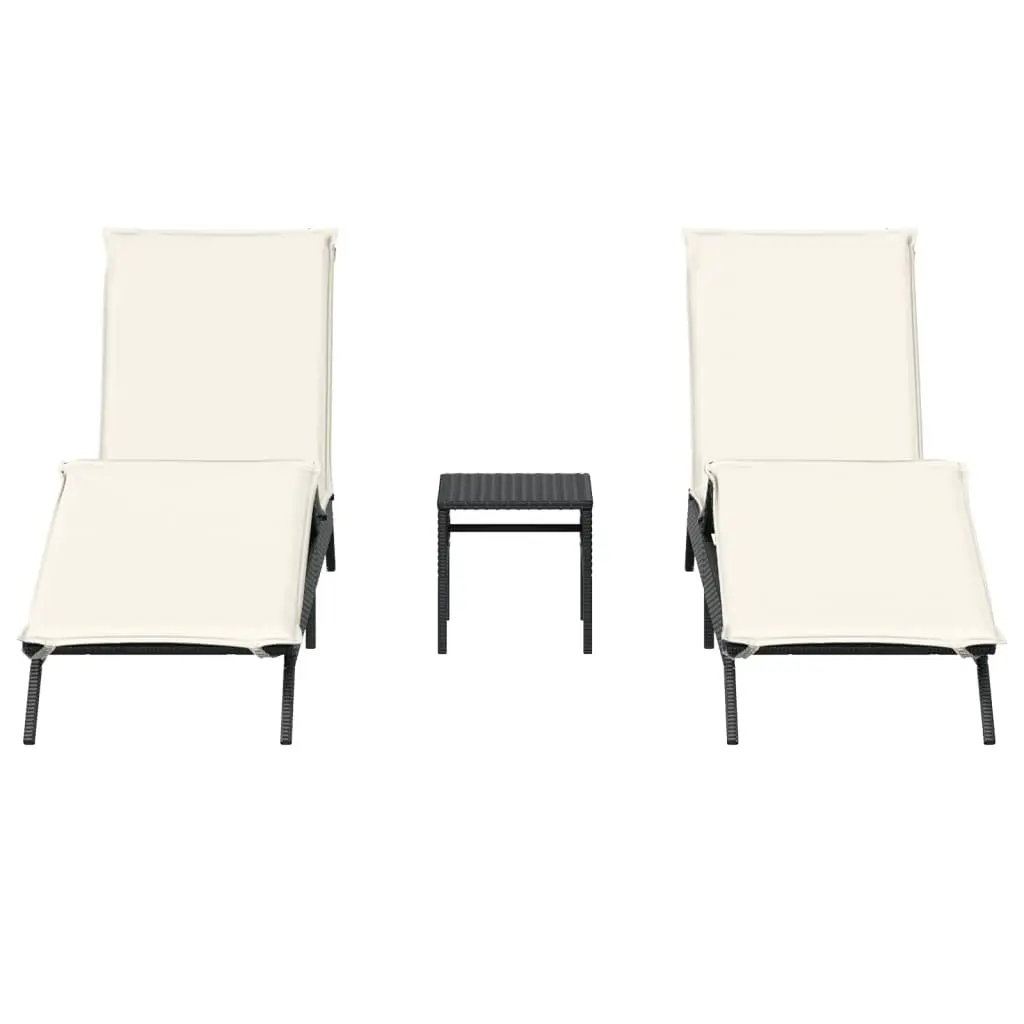 Sun Loungers Set Adjustable Recliner Chairs with Side Table Black