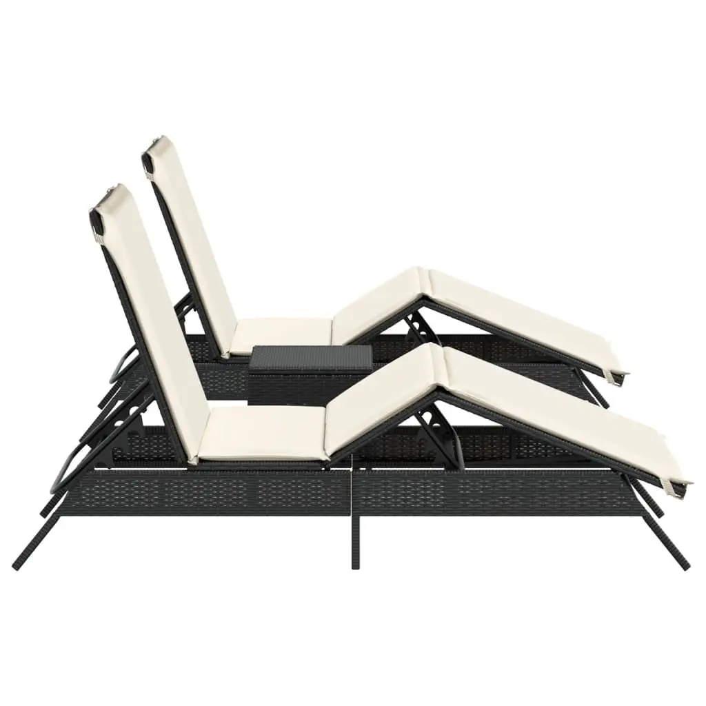 Sun Loungers Set Adjustable Recliner Chairs with Side Table Black