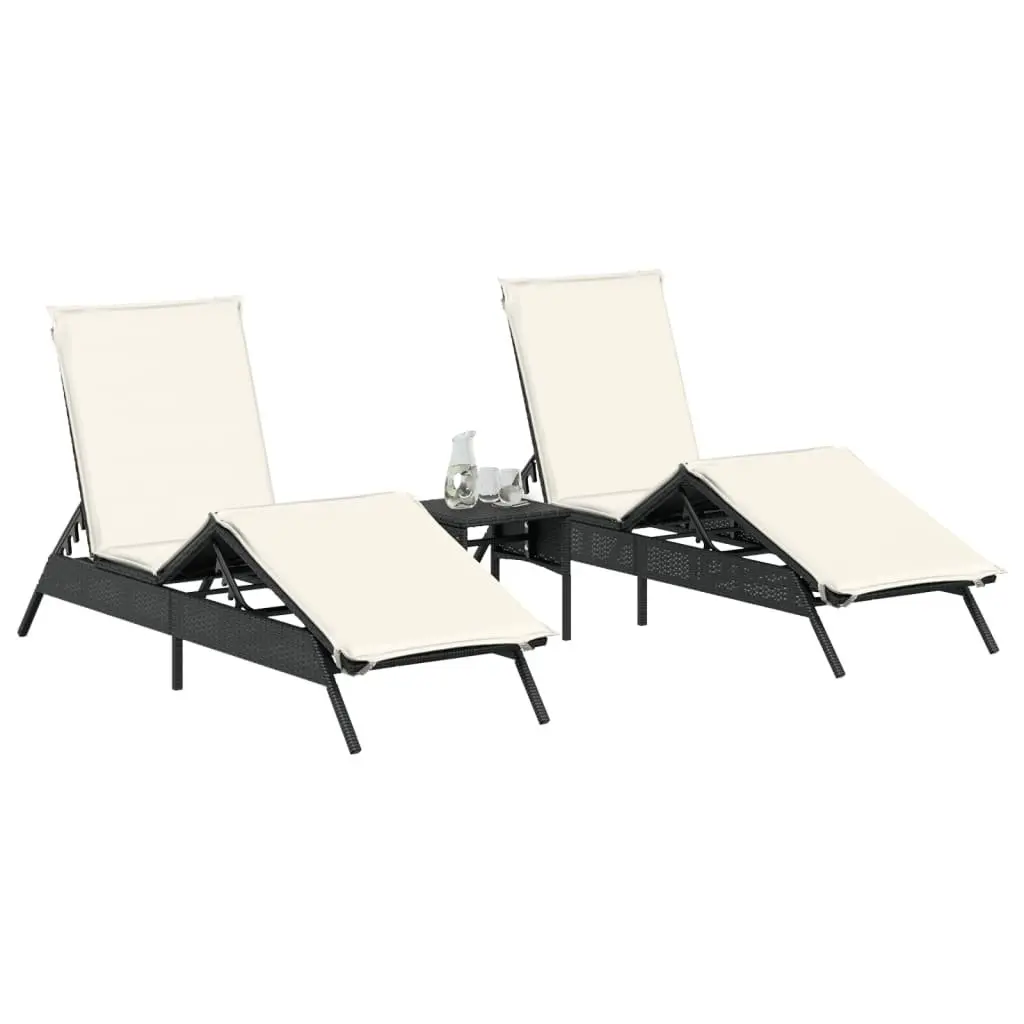 Sun Loungers Set Adjustable Recliner Chairs with Side Table Black