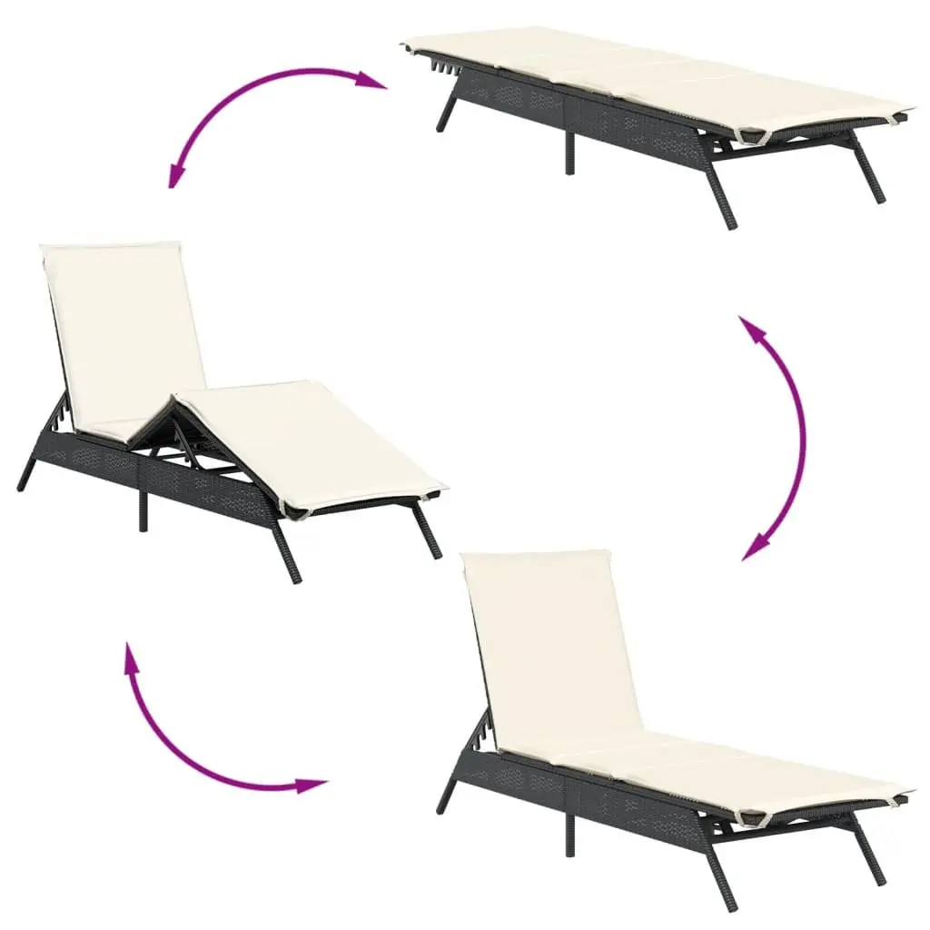 Sun Loungers Set Adjustable Recliner Chairs with Side Table Black