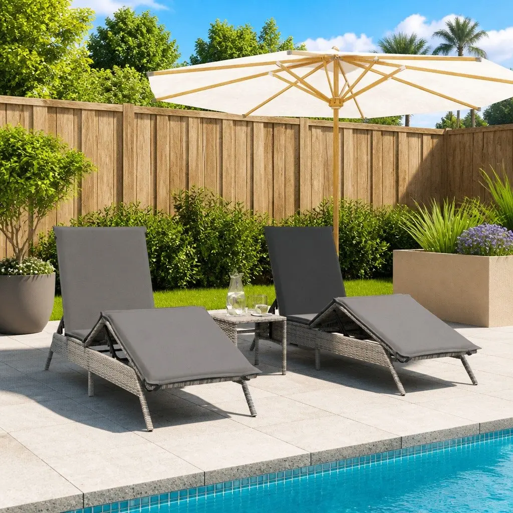 Sun Lounger Set Adjustable 2 pcs Grey Outdoor Garden Furniture